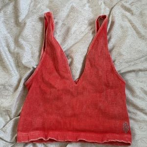 Free People Red Ribbed Sports Bra